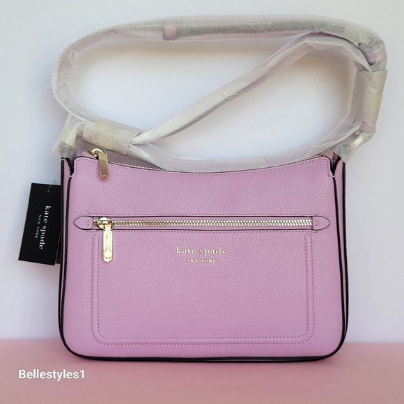 KATE SPADE Hudson Pebbled Leather Medium Crossbody-Lavender Frost - Picture 1 of 16